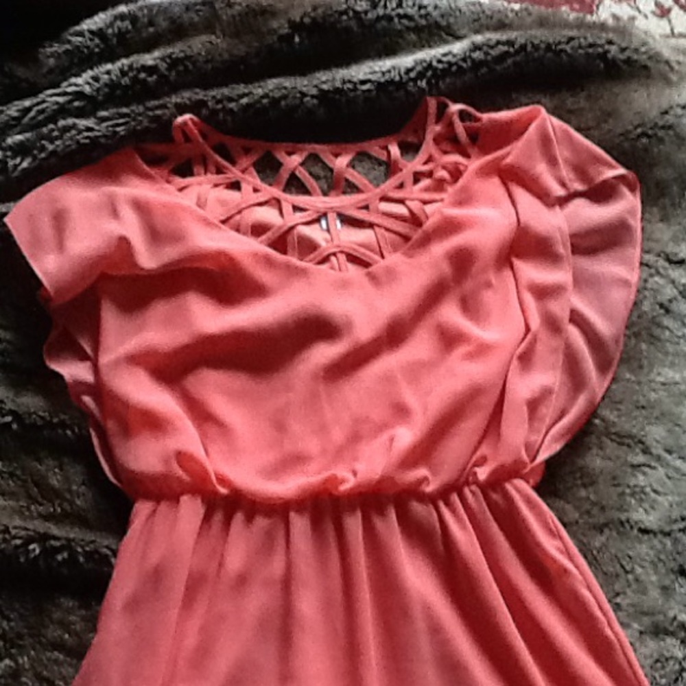 Coral sheer layered dress